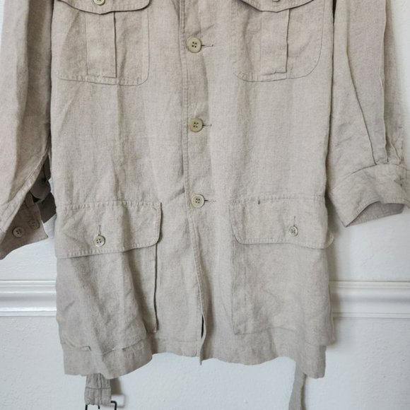 GO Linen Belted Tunic Button Up XL Heathered Oat 100% Linen - Picture 8 of 10